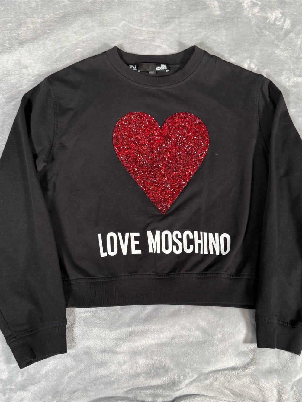 Love Moschino Heart Crewneck Sweatshirt Womens 6 Spellout Made In Turkey Black